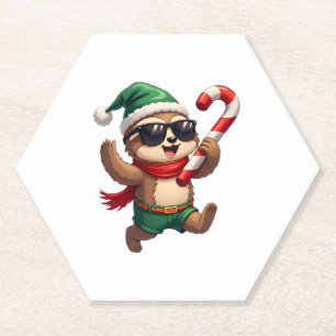 Christmas Sloth Elf Peppermint Candy Cane Shirt Gi Paper Coaster