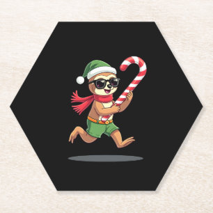 Christmas Sloth Elf Peppermint Candy Cane Shirt Gi Paper Coaster