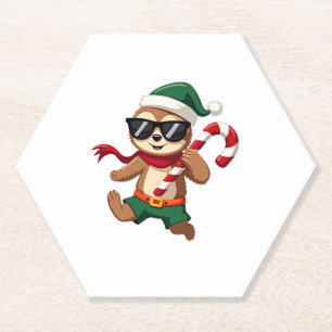 Christmas Sloth Elf Peppermint Candy Cane Shirt Gi Paper Coaster