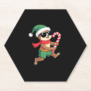 Christmas Sloth Elf Peppermint Candy Cane Shirt Gi Paper Coaster