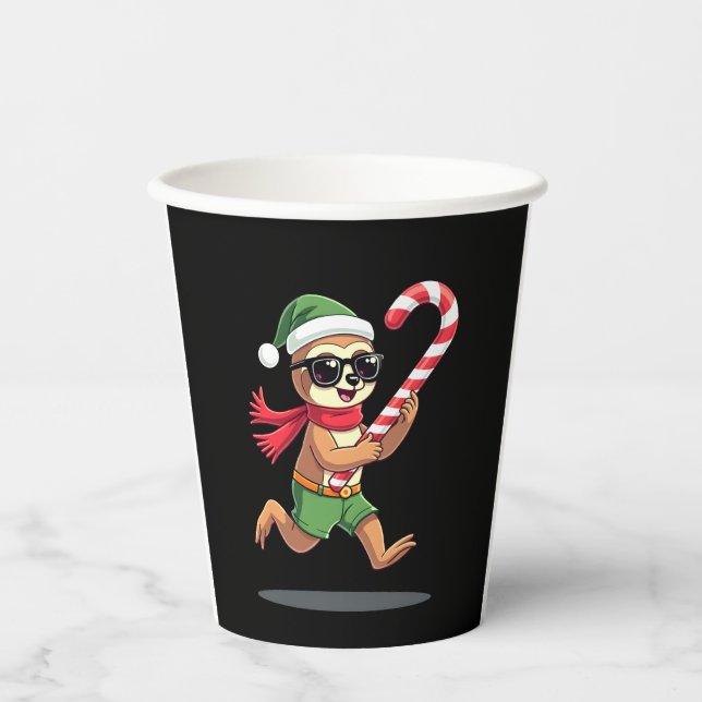 Christmas Sloth Elf Peppermint Candy Cane Shirt Gi Paper Cups (Front)