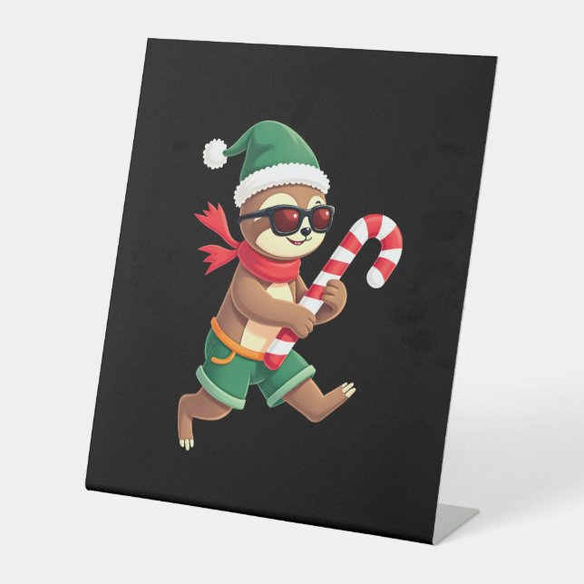 Christmas Sloth Elf Peppermint Candy Cane Shirt Gi Pedestal Sign (Front)