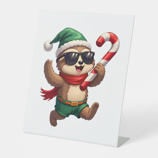 Christmas Sloth Elf Peppermint Candy Cane Shirt Gi Pedestal Sign (Front)