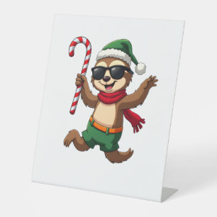 Christmas Sloth Elf Peppermint Candy Cane Shirt Gi Pedestal Sign