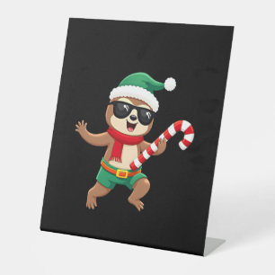 Christmas Sloth Elf Peppermint Candy Cane Shirt Gi Pedestal Sign