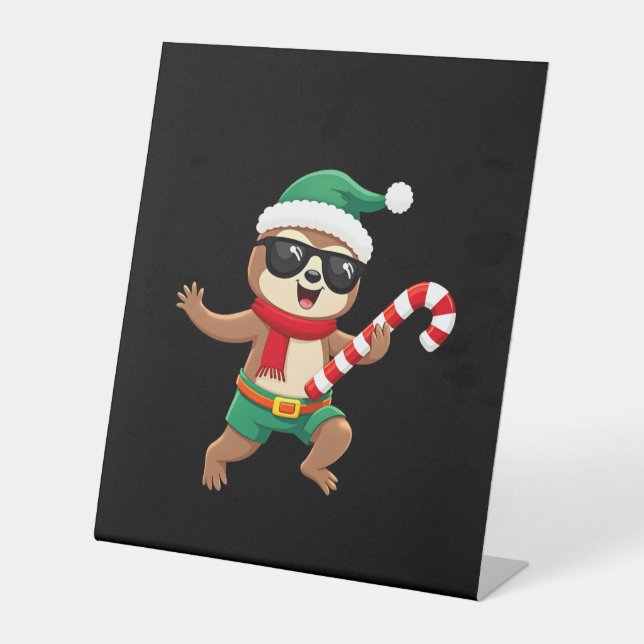 Christmas Sloth Elf Peppermint Candy Cane Shirt Gi Pedestal Sign (Front)