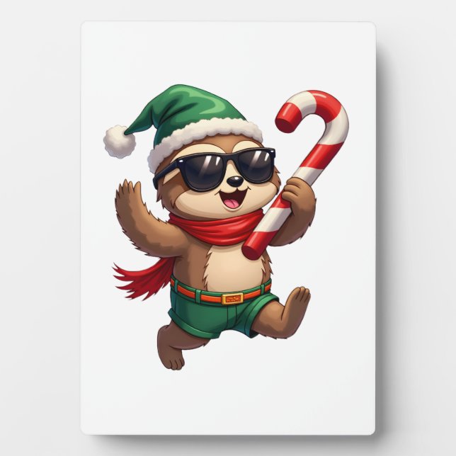 Christmas Sloth Elf Peppermint Candy Cane Shirt Gi Plaque (Front)