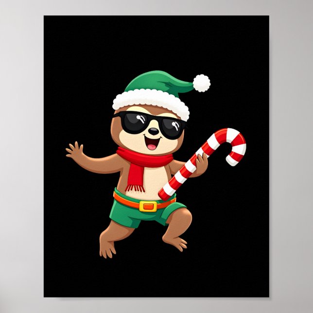 Christmas Sloth Elf Peppermint Candy Cane Shirt Gi Poster (Front)