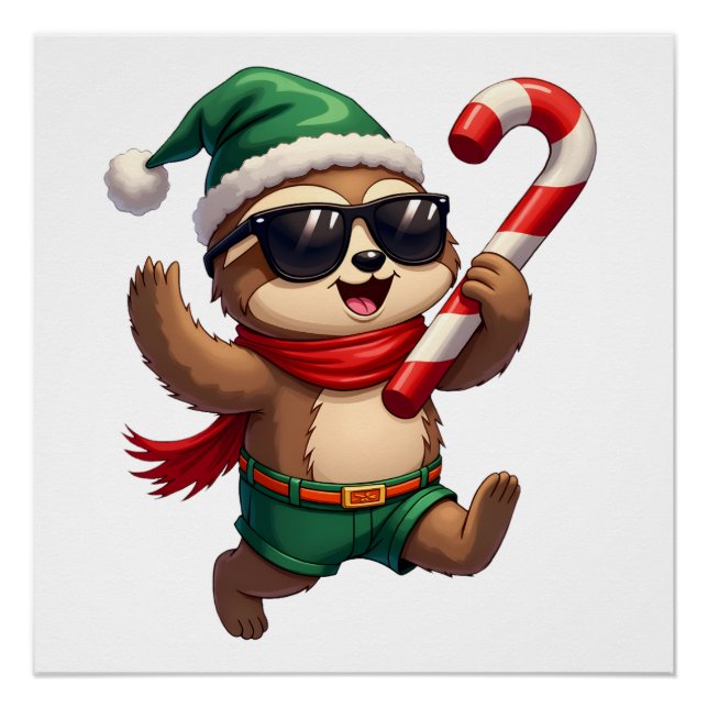 Christmas Sloth Elf Peppermint Candy Cane Shirt Gi Poster (Front)