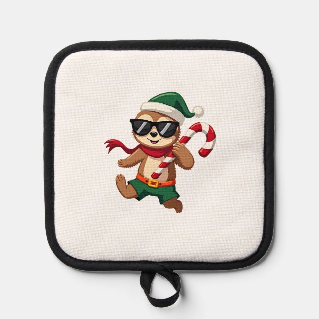 Christmas Sloth Elf Peppermint Candy Cane Shirt Gi Pot Holder (Front)