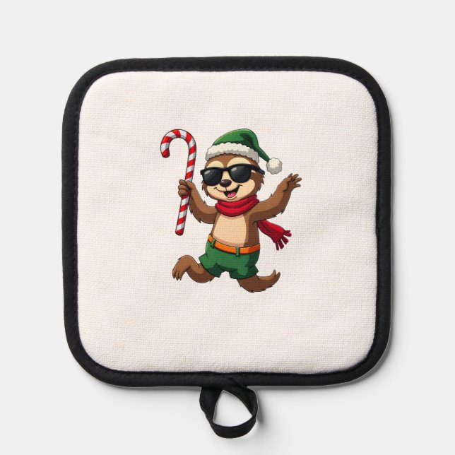 Christmas Sloth Elf Peppermint Candy Cane Shirt Gi Pot Holder (Front)