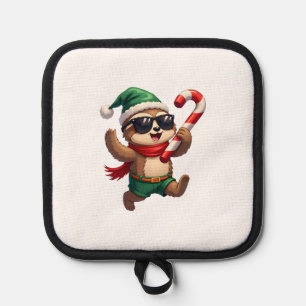 Christmas Sloth Elf Peppermint Candy Cane Shirt Gi Pot Holder