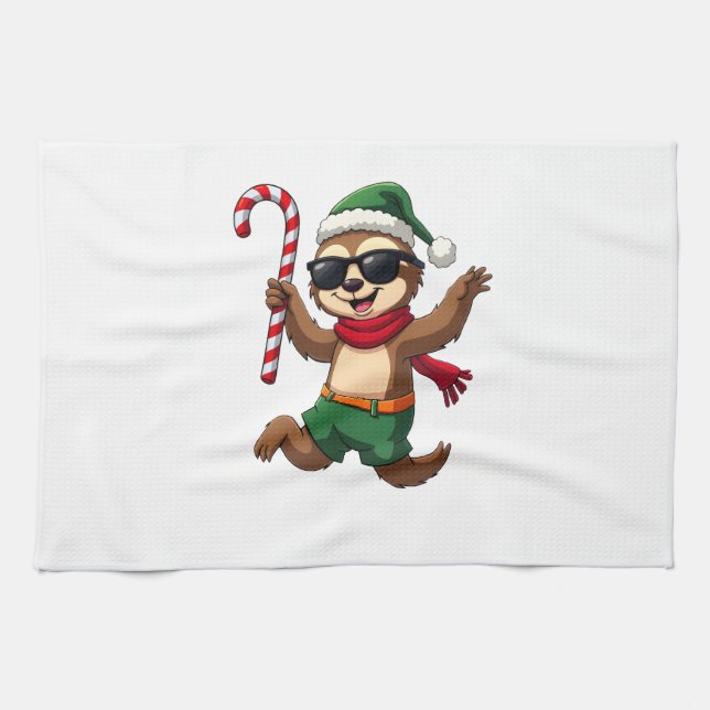 Christmas Sloth Elf Peppermint Candy Cane Shirt Gi Tea Towel (Horizontal)