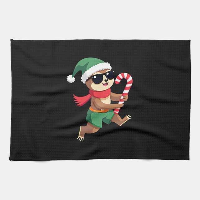 Christmas Sloth Elf Peppermint Candy Cane Shirt Gi Tea Towel (Horizontal)