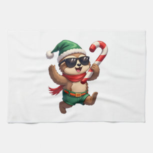 Christmas Sloth Elf Peppermint Candy Cane Shirt Gi Tea Towel