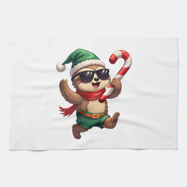 Christmas Sloth Elf Peppermint Candy Cane Shirt Gi Tea Towel (Horizontal)