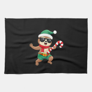 Christmas Sloth Elf Peppermint Candy Cane Shirt Gi Tea Towel