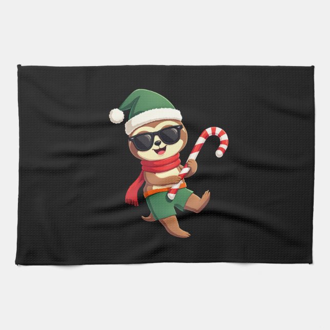 Christmas Sloth Elf Peppermint Candy Cane Shirt Gi Tea Towel (Horizontal)