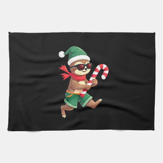 Christmas Sloth Elf Peppermint Candy Cane Shirt Gi Tea Towel (Horizontal)