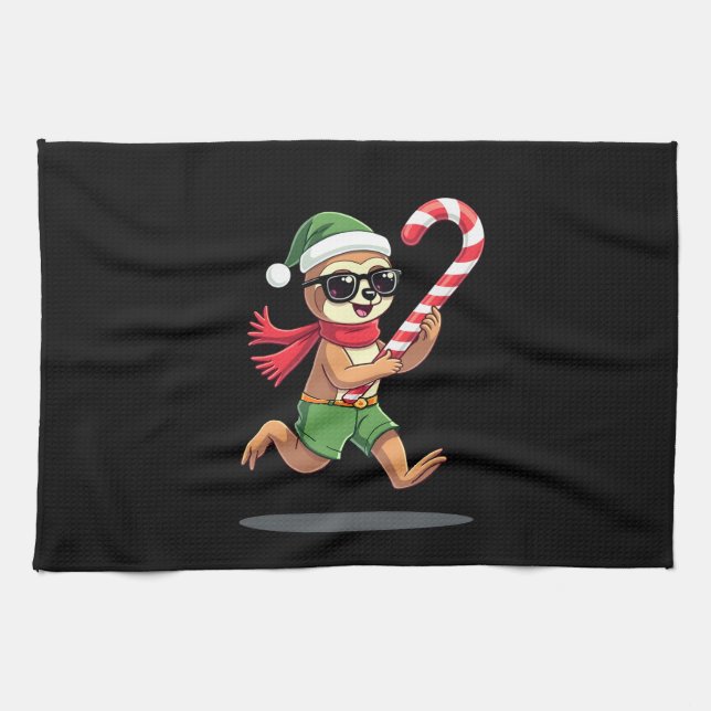 Christmas Sloth Elf Peppermint Candy Cane Shirt Gi Tea Towel (Horizontal)