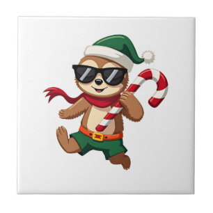 Christmas Sloth Elf Peppermint Candy Cane Shirt Gi Tile