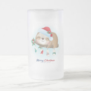 Christmas Sloth Frosted Glass Beer Mug