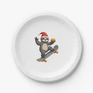 CHRISTMAS SLOTH Funny Christmas Skateboard Sloth_1 Paper Plate