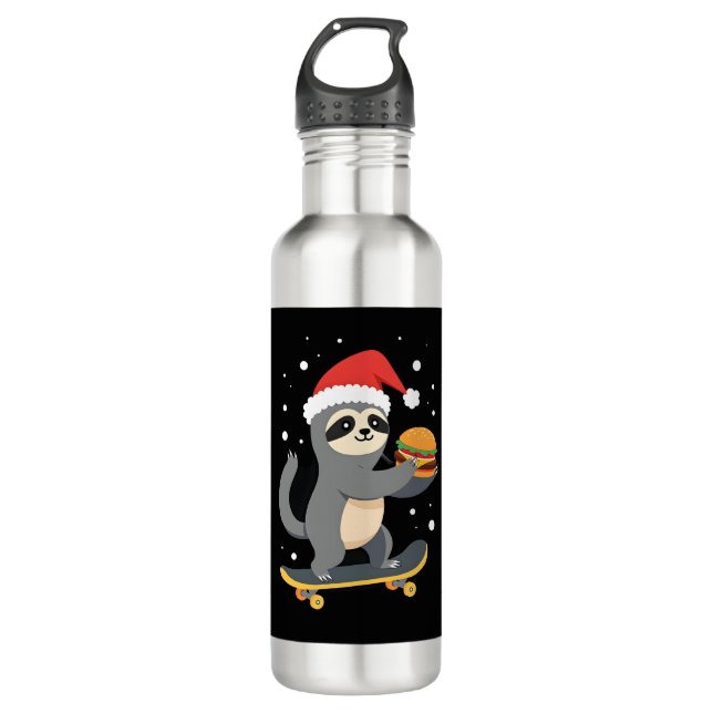 CHRISTMAS SLOTH Funny Christmas Skateboard Sloth ( 710 Ml Water Bottle (Front)