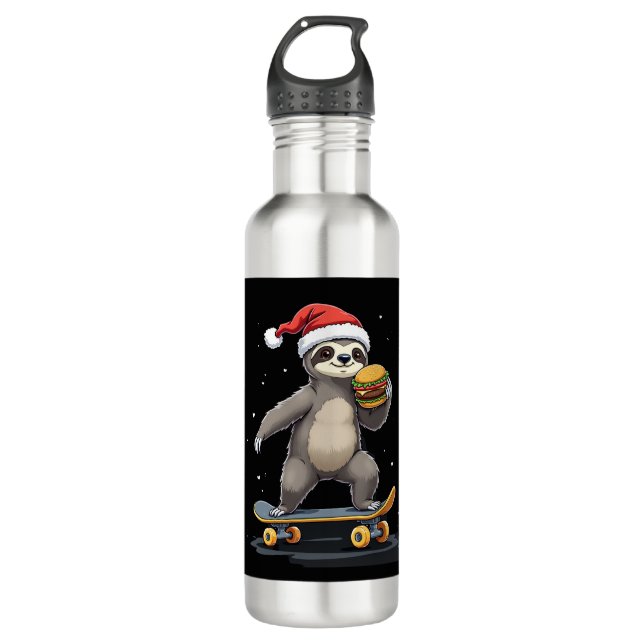 CHRISTMAS SLOTH Funny Christmas Skateboard Sloth 710 Ml Water Bottle (Front)