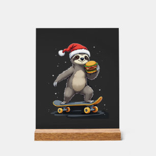CHRISTMAS SLOTH Funny Christmas Skateboard Sloth Acrylic Sign