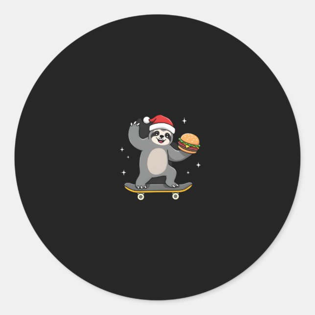 CHRISTMAS SLOTH Funny Christmas Skateboard Sloth ( Classic Round Sticker (Front)