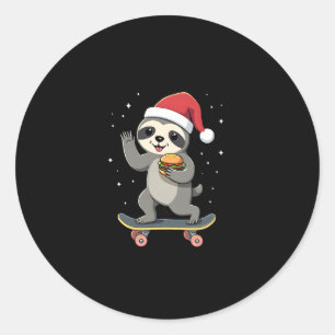 CHRISTMAS SLOTH Funny Christmas Skateboard Sloth ( Classic Round Sticker