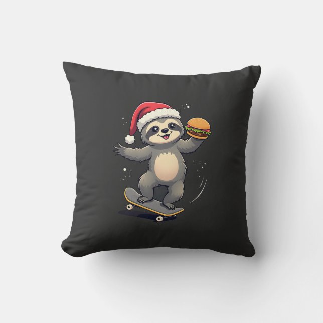 CHRISTMAS SLOTH Funny Christmas Skateboard Sloth ( Cushion (Front)