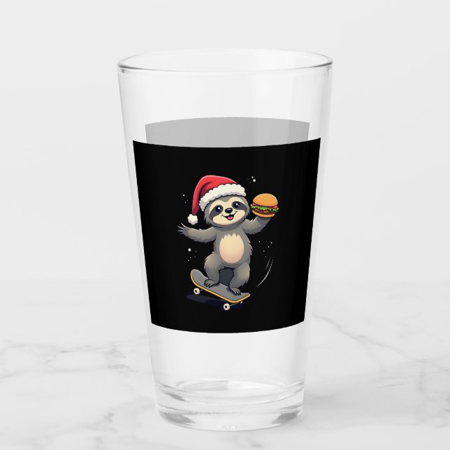 CHRISTMAS SLOTH Funny Christmas Skateboard Sloth ( Glass (Front)