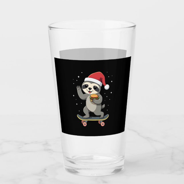 CHRISTMAS SLOTH Funny Christmas Skateboard Sloth ( Glass (Front)