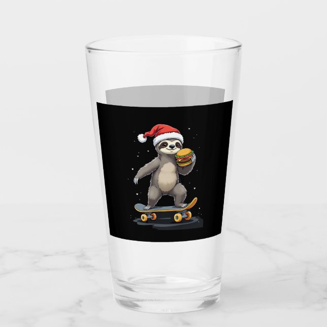 CHRISTMAS SLOTH Funny Christmas Skateboard Sloth Glass (Front)