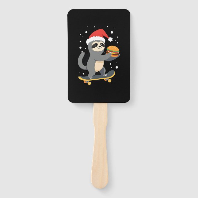 CHRISTMAS SLOTH Funny Christmas Skateboard Sloth ( Hand Fan (Front)
