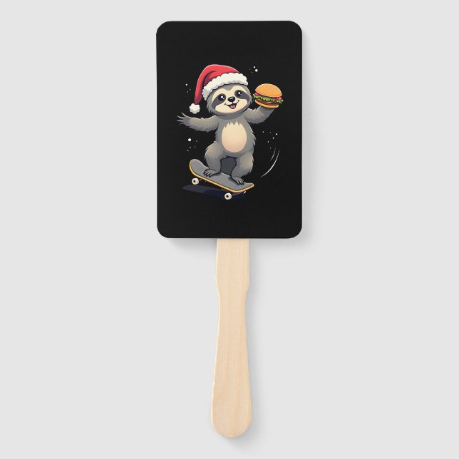 CHRISTMAS SLOTH Funny Christmas Skateboard Sloth ( Hand Fan (Front)