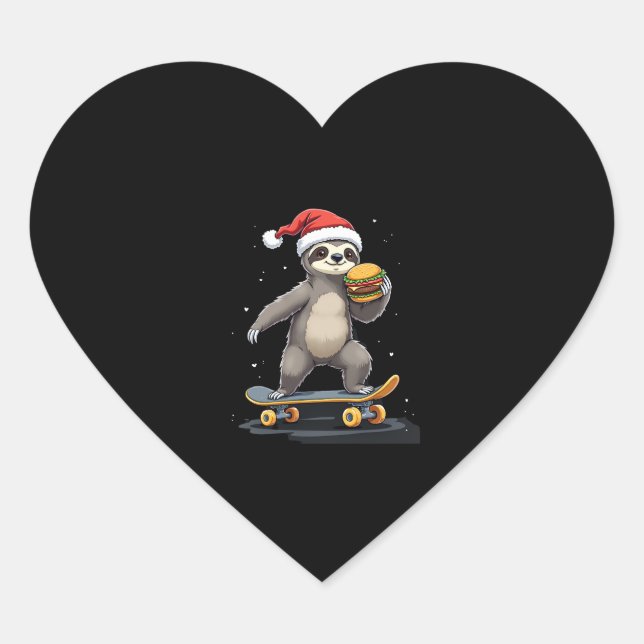 CHRISTMAS SLOTH Funny Christmas Skateboard Sloth Heart Sticker (Front)