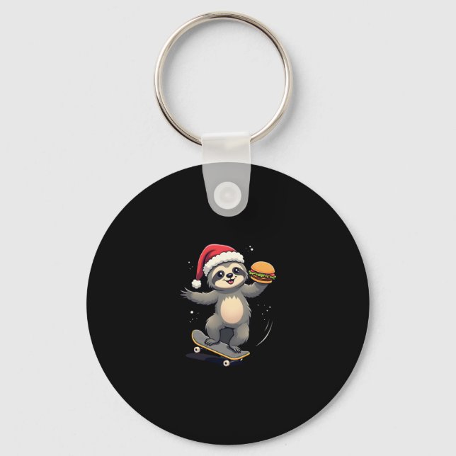 CHRISTMAS SLOTH Funny Christmas Skateboard Sloth ( Key Ring (Front)