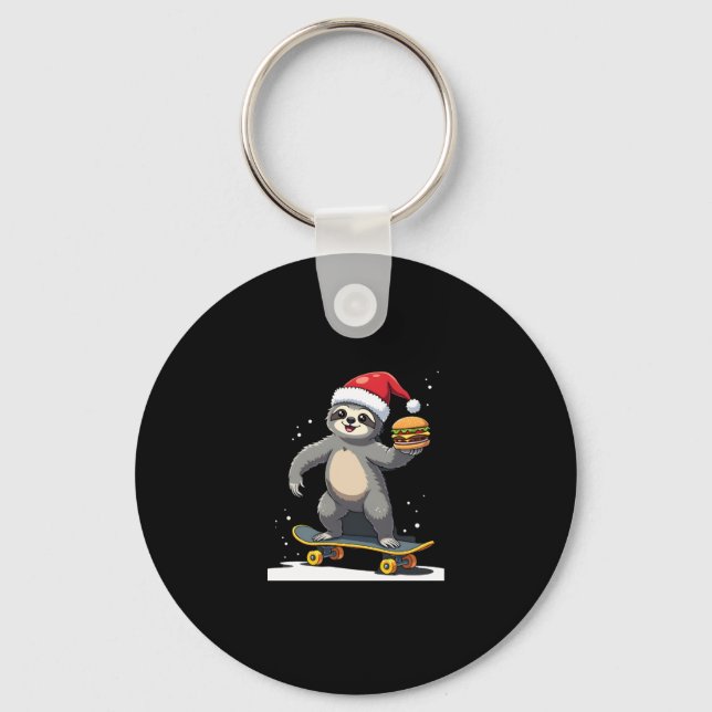 CHRISTMAS SLOTH Funny Christmas Skateboard Sloth ( Key Ring (Front)