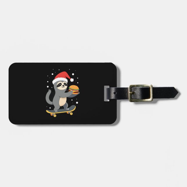 CHRISTMAS SLOTH Funny Christmas Skateboard Sloth ( Luggage Tag (Front Horizontal)