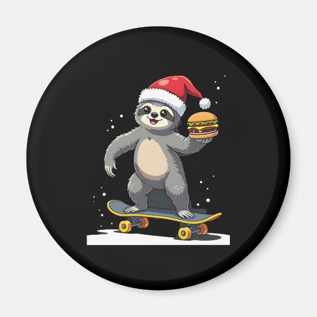 CHRISTMAS SLOTH Funny Christmas Skateboard Sloth ( Magnet (Front)