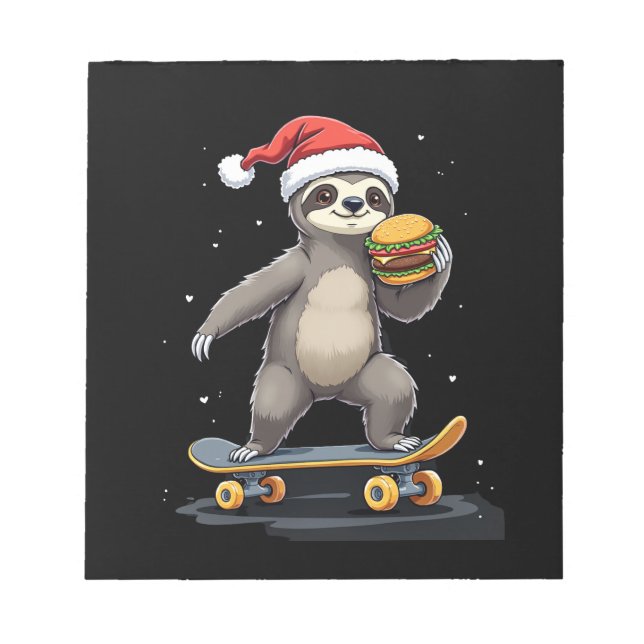 CHRISTMAS SLOTH Funny Christmas Skateboard Sloth Notepad (Front)