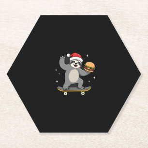 CHRISTMAS SLOTH Funny Christmas Skateboard Sloth ( Paper Coaster