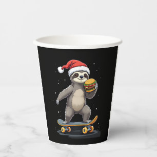 CHRISTMAS SLOTH Funny Christmas Skateboard Sloth Paper Cups