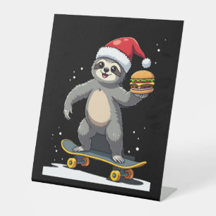 CHRISTMAS SLOTH Funny Christmas Skateboard Sloth ( Pedestal Sign