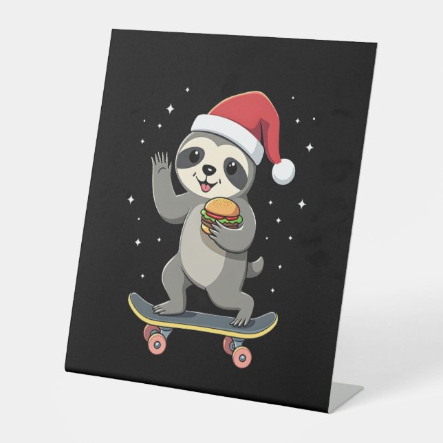 CHRISTMAS SLOTH Funny Christmas Skateboard Sloth ( Pedestal Sign (Front)