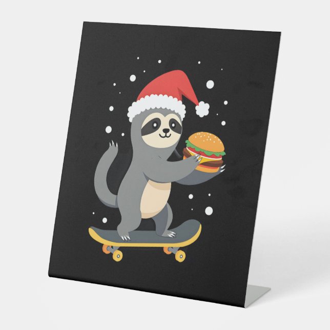 CHRISTMAS SLOTH Funny Christmas Skateboard Sloth ( Pedestal Sign (Front)