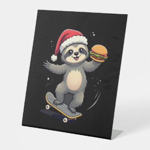 CHRISTMAS SLOTH Funny Christmas Skateboard Sloth ( Pedestal Sign